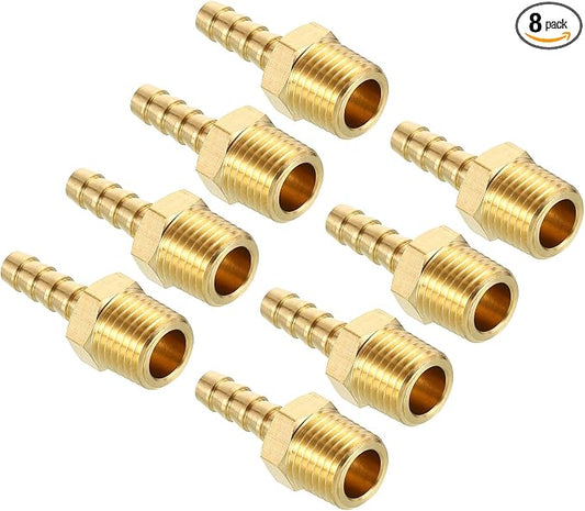 Pack of 8 Brass Hose Barb Fittings 1/4" Hose Barb to 1/4" NPT Male Fittings