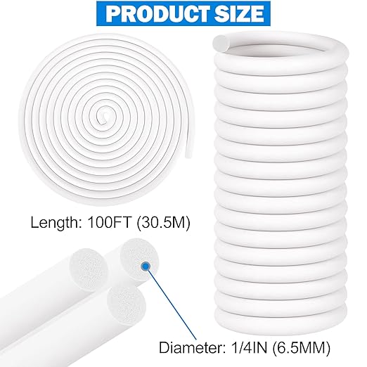 MYFAMIREA 100FT Backer Rod 1/4 Inch EPDM Rubber Caulk Saver Weather Strip Seal Concrete Expansion Joint Filler for Gaps and Joints, White