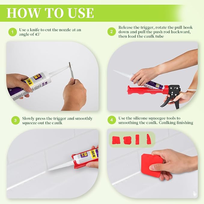 Drip-free Caulking Gun Ratchet Rod Silicone Gun Sealant Dispenser Joint Grouting Gun 15:1 Thrust Ratio Labor-Saving Lightweight Nylon Frame Cartridge Gun for 10oz/300ml Standard Caulk Tubes