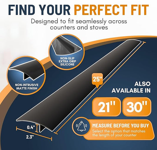 Linda’s Essentials Silicone Stove Gap Covers (2 Pack), Heat Resistant Oven Gap Filler Seals Gaps Between Stovetop and Counter, Easy to Clean Stove Gap Guard (25 Inches, Black)