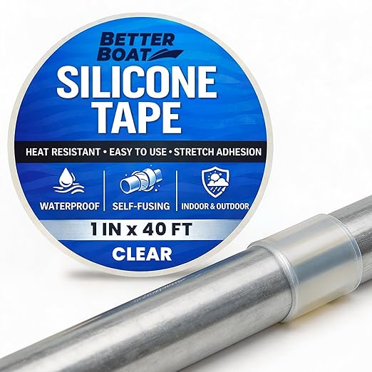 Better Boat Self Fusing Silicone Tape Waterproof Clear, Plumbing Tape for Leaks, Hose and Pipe Repair Tape, 1 in x 40 ft