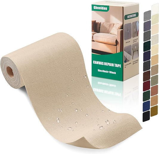 Gheeidau Canvas Repair Tape 4×70 Inch Waterproof Self-Adhesive Fabric Repair Patch for Repairing Boat Covers,Tents,Patio Umbrellas,Car Seats,Luggage,Sofas.(Light Beige)