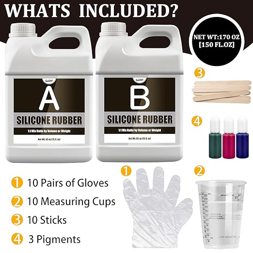 Silicone Mold Making Kit - 170oz Translucent Liquid Silicone Rubber with 3 Color Pigments, 1:1 Mixing for Mold Making, Fast Curing Molding Casting Kit for Resin, Candle Molds, Soap Molds, DIY, Plaster