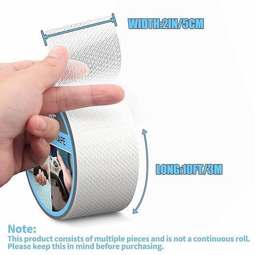 Yorwe Rubber Grip Tape, Ultra-Thin Strong Adhesive Anti-Slip Waterproof Heat Resistant Wear-Resistant Cushion Pad, Making Handles or Contact Surfaces Safer, with Grip and Comfort (Clear, 2In x 10Ft)