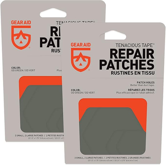 GEAR AID Tenacious Tape Hex – 2.5” & 1.5” Repair Patches (8 Patches: Four 2.5” & Four 1.5”, OD Green) – Peel-and-Stick Outdoor Nylon Fabric to Fix Holes and Burns in Down Jackets, Rain Gear and Tents