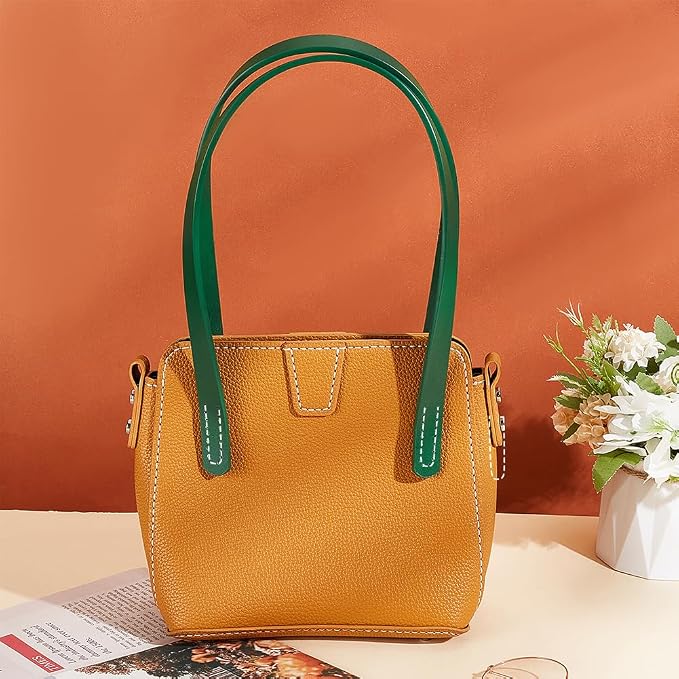 PH PandaHall 24 Inch Leather Bag Handles 2pcs Green Leather Bag Straps 0.7 Inch Wide Sew on Purse Handles Short Handbag Strap Replacement Handle for DIY Shoulder Bags Tote Crochet Bag Repair