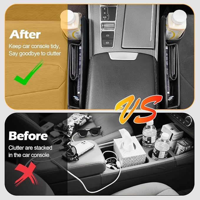 Tefola 2 Packs Car Seat Gap Filler, Leather Car Seat Gap Organizer, Car Storage Box for Holding Phone, Sunglasses, Keys, Car Accessories fit Auto SUV Truck fit for Driver/Passenger Seat (Black)