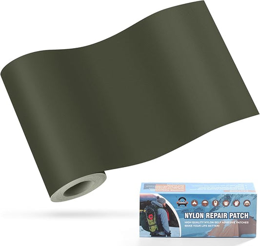 OAZ 3.9 x 63 inch Nylon Repair Patches Nylon Fabric Patch Self-Adhesive Fabric Repair Tape Waterproof Lightweight Outdoor Gear Patch Kit for Down Jacket Clothing Tent Bag (Army Green)