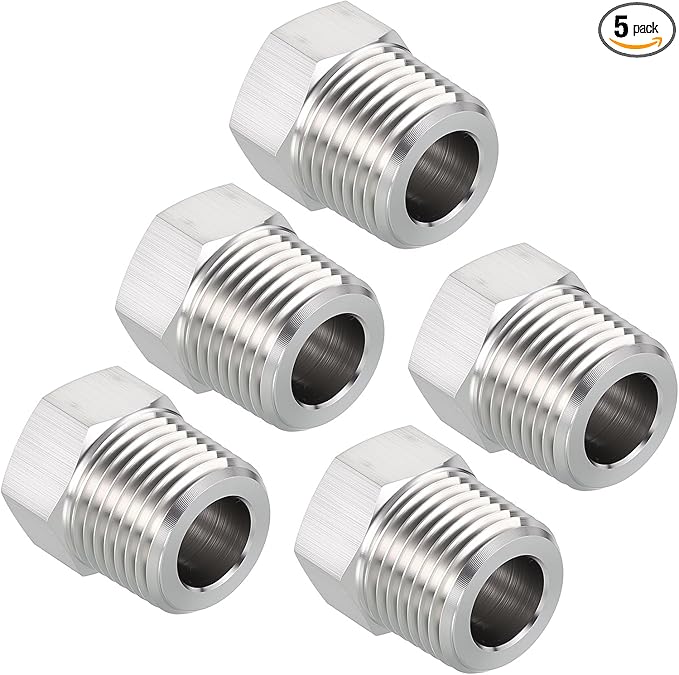Pack of 5, 1/2" Male NPT to 3/8" FeMale NPT Solid 304 Stainless Steel Hex Bushing, Hose Fittings Adapter Reducer for Pipe Leak Repair, Bathroom Remodeling, Tool Extensions