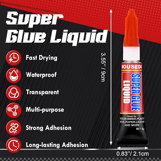 WOUSEDO 12 X 3g Super Glue Liquid, Clear Strong Adhesive,Fast Drying Cyanoacrylate Glue for Wood, Rubber, Leather, Plastic, Metal, DIY Crafts and More