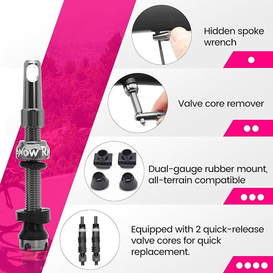 RideNow Tubeless Presta Valve Stems, 45mm Super Light 7075 Aluminum Alloy Presta Tubeless Valve Stem Kit with Valve Core Remover Tool and Valve Stem Caps, Multiple Color & Size(Pair), Titanium Gray