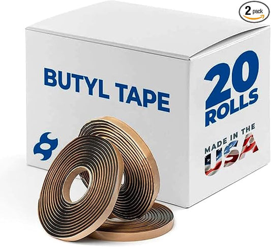 Second Skin Butyl Tape – 20 Roll (20ft x 1/2” x 1/4”) | Black Butyl Sealant Tape for RV, Auto, Marine, Headlight Repair, Window Glazing Tape | Weatherproof & Waterproof, Indoor & Outdoor, Made in USA