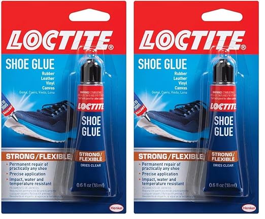 Loctite Shoe Glue, Strong & Flexible Fabric Glue, Resistant to Water, Impact, & Vibrations, Dries Clear - 0.6 fl oz Bottle, 2 Pack