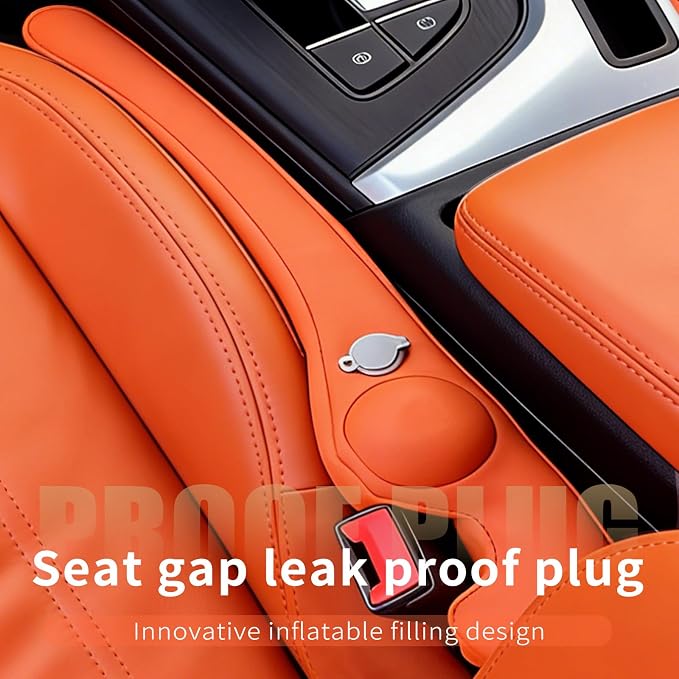 Inflatable Car Seat Gap Filler, Air Bladder Leak Proof Plug for Car Seat Cracks, Universal Fit Easy Installation to Prevent Items from Falling - No Tools Required, Back Seat Safe Orange