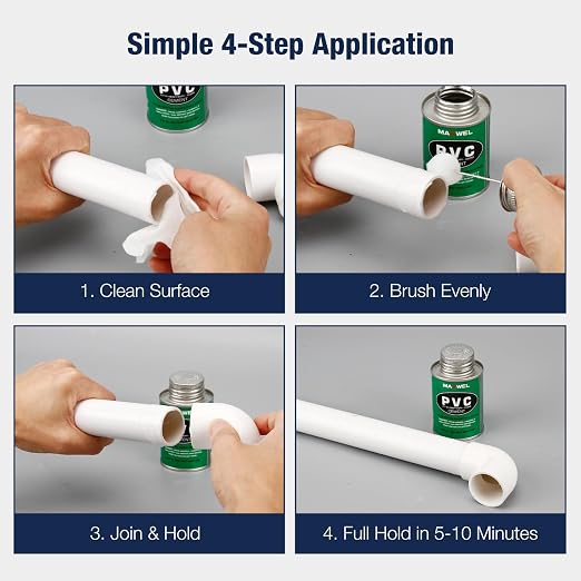 PVC Cement Pipe Glue – Fast Dry Plumbing Solvent Weld Waterproof Clear Finish for PVC Pipe, Vinyl & Inflatable Repair 4.2 fl oz Leak Proof Can