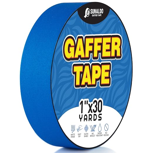 Gaffers Tape Heavy Duty, Easy to Rip, Residue-Free Professional Grade Floor Tape for Electrical Cords, Matte Finish Non Reflective, Weather Resistant (1, Blue, 1" x 30 Yards)
