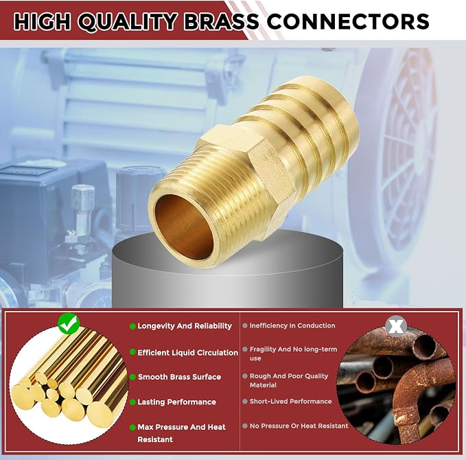 Pack of 1 Brass Hose Barbs Fittings 1 1/4" Hose Barbs to 1" NPT Male Fittings for Home Machines, Massage Bathtubs, and Irrigation Systems