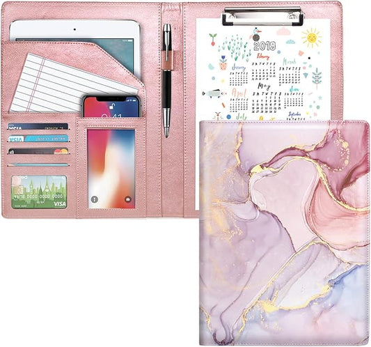 Padfolio Business/Resume Portfolio Folder, Leather Interview Portfolio Business Portfolio Portfolio Organizer with Legal Pad Folder Clipboard,Interview Folder for Men/Women, Colorful Pink