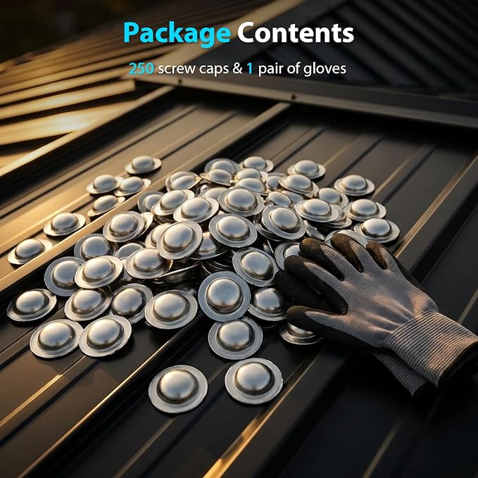 Stainless Steel Roofing Screw Caps for Roof Leak Repair, Directly Cover Existing Screw Heads, for Outdoor Roof Siding Garages Patios, 250 Pcs