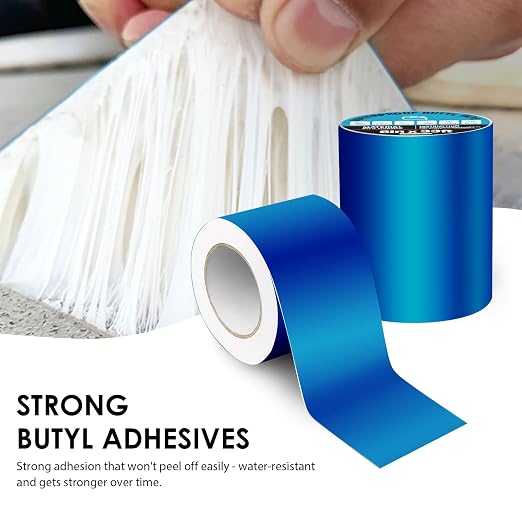Blue Waterproof Tape 2in x 16ft, Super Sticky Outdoor Repair Butyl Tape for Pool Cover, Metal Roof Crack Sealing, Boat, RV Awning, Leak Proof Patch