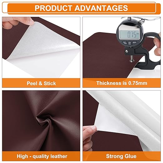 Cahomo Self-Adhesive Leather Repair Patches Tape for Couches - 8x11 inch, Vinyl & Leather Repair Kit for Furniture, Car Seats, Handbags, Jackets -Red Brown