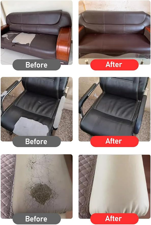 Leather Repair Kit for Furniture, 16x118 inch Self Adhesive Leather Repair Patch for Couches, Chairs, Car Seats, Cabinets, Handbags, Waterproof and Wear-Resistant Vinyl Repair Kit, Beige