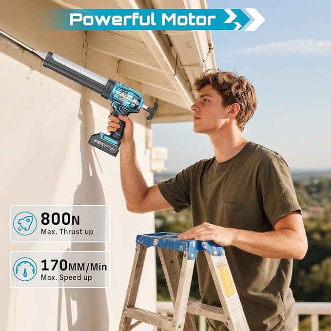 SEESII Electric Caulking Gun & Tile Suction Cup Combo – Cordless Caulk Gun with 2x 2000mAh Batteries + 200 kg Heavy-Duty Glass Suction Cup Lifter for DIY, Home Improvement & Construction