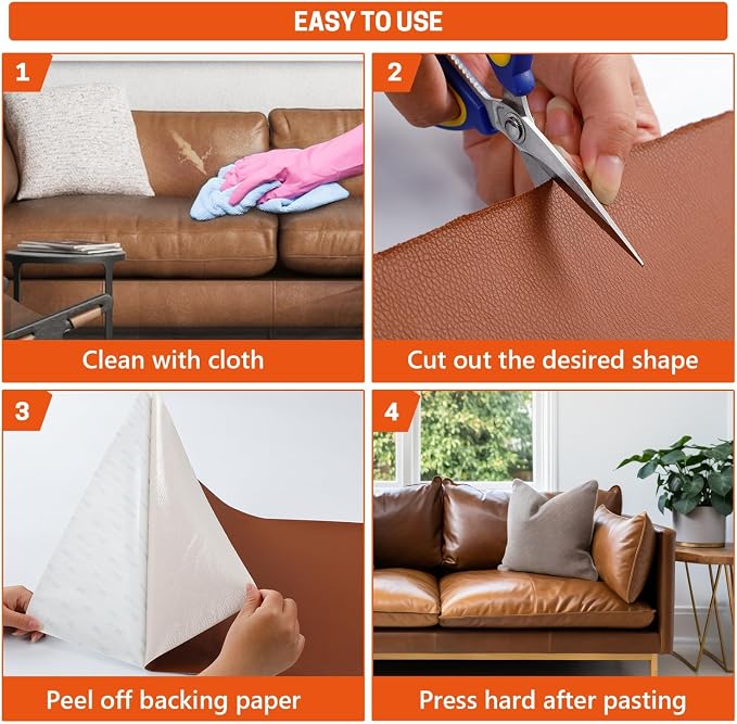 16" x 79" Leather Repair Patch Tape, Self-Adhesive Faux Leather Roll for Furniture, Waterproof Vinyl Upholstery Repair for Car Seats, Couches, Chairs and Jackets (5 Colors Availabl (Light Brown)