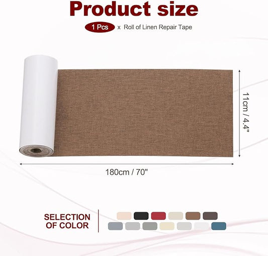 PATIKIL 70x4.4 Inch Linen Repair Tape, Repair Fabric Patch Self Adhesive Couch Patch Line Repair Patch for Furniture Sofa Car Seats Office Chairs, Yellow Brown