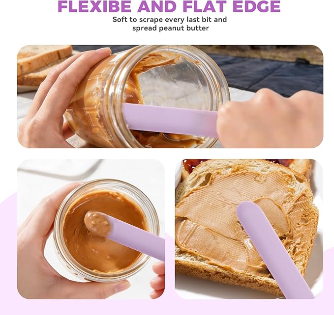 Silicone Jar Spatula Set of 5, Long Handle Skinny Spatula and Spurtle for Sourdough Starter, Flexible Jar Scraper for Peanut Butter, Jam, Icing, Cream with No Batter Left Behind (5)