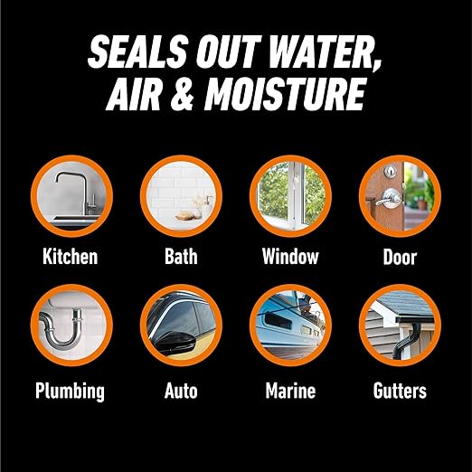 Gorilla 100% Silicone Sealant All Purpose, 10 Ounce Cartridge, White (Pack of 2)