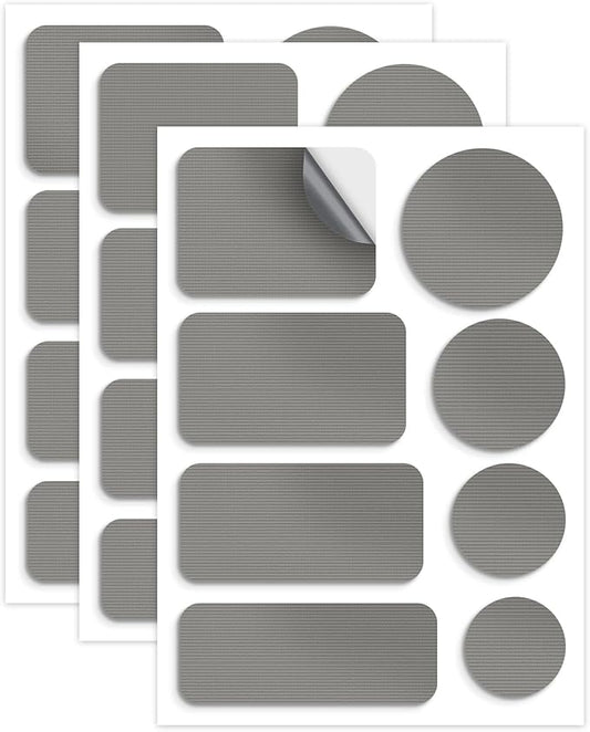Waterproof Self-Adhesive Nylon Patches for Tent Repair Kit, 24pcs Outdoor Gear Tenacious Repair Tape, Fabric Patches for Clothes, Down Puffer Jacket, Tent, Sleeping Bag, Backpack, Light Gray