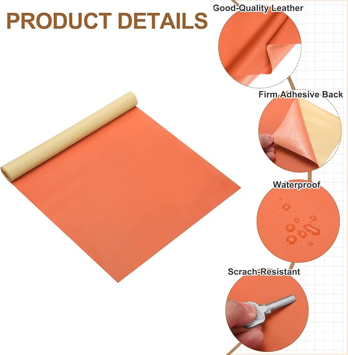 MECCANIXITY Leather Repair Patch 14"x54" Self-Adhesive Leather Vinyl Repair Tape Kit for Furniture Couches Sofa Chair Car Boat Seats Jackets, Orange