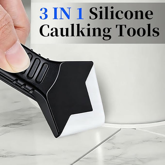 3 in 1 Silicone Caulking Tool Kit, Professional Sealant Finishing Tool with Replaceable Silicone Pads, Caulk Removal Scraper, Easy Grout Filling & Residual Glue Clean for Kitchen Bathroom Window Sink