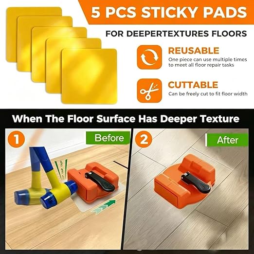 Heavy Duty Floor Gap Fixer Tool with 5 Reusable Sticky Pads – 180 lbs Suction, 4.64" Suction Cup & Dual-Side Striking Surface for Laminate, Hardwood, and Vinyl Floor Repair