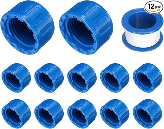 uxcell 12Pcs 1/2 Inch PT Female Thread PVC Pipe Fitting Cap, Cleanout Water Drain End Caps, Pipe Plug Socket Fittings with Tape for Water Heater Supply Lines, Plumbing, Blue