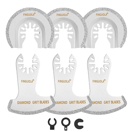 Oscillating Tool Blades, 6Pcs Diamond Carbide Multi Tool Blades for Grout Removal and Soft Tile Cut, Semi Circle Finger Segment Swing Grit Grout Oscillating Saw Blades