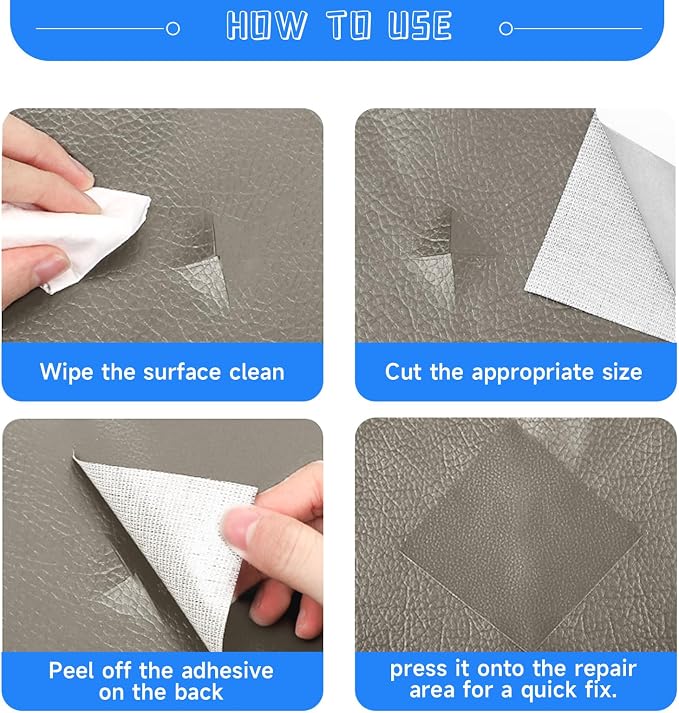 Leather Repair Patch, Self Adhesive Leather Repair, Large Leather Repair Tape for Sofa, Car Seats, Furniture, Cabinets, Chairs, Handbags （Grey, 16X79 inch)