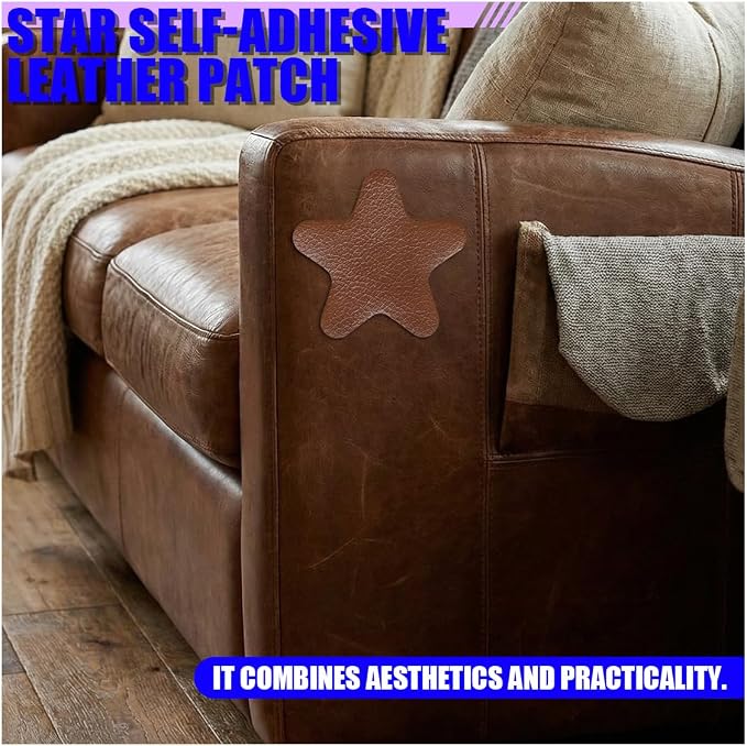 4PCS Stars-Shaped Car PVC Leather Repair Patch Tape, Self-Adhesive Car Seat Tear Repair Kit, Wear-Resistant Auto Interior Decoration Sticker Accessories for Furniture, Upholstery (Brown)