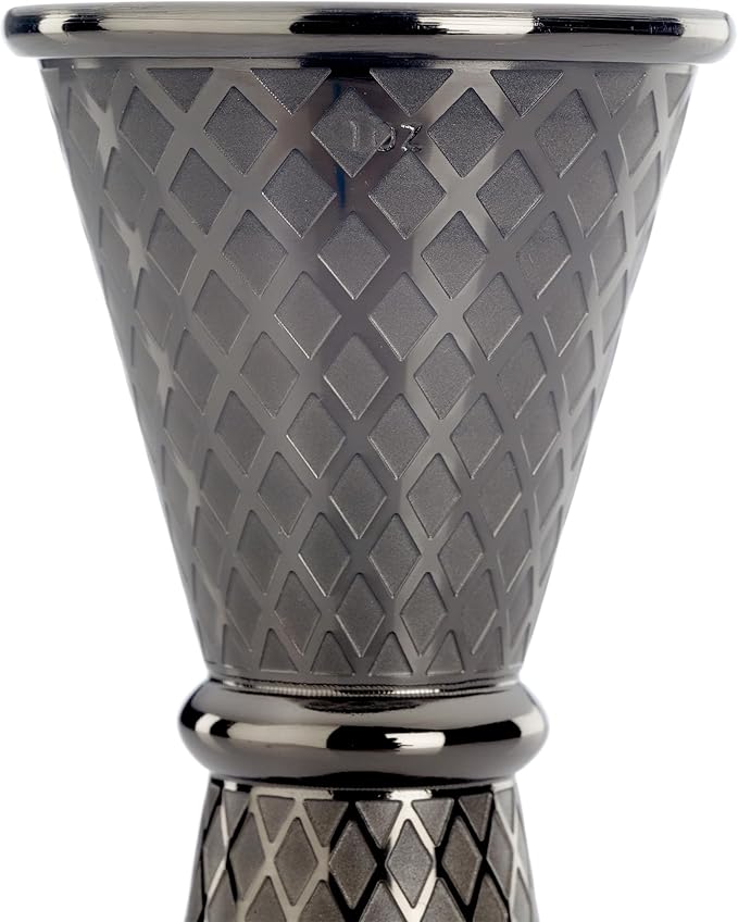 Barfly 1 x 2 oz. Diamond Lattice Etch Japanese Style Jigger, Gun Metal Black