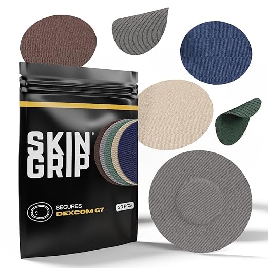 Skin Grip Adhesive Patches Compatible with Dexcom G7 & Stelo CGM – Waterproof & Sweatproof Cover for Continuous Glucose Monitor Sensor, Stays Secure for 10-15 Days – 20 Pack, Basics Design