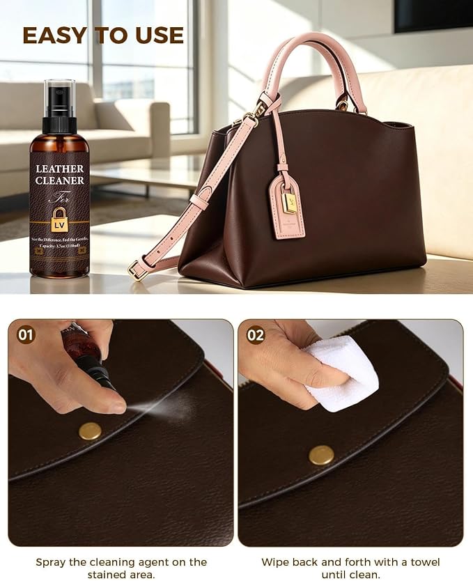 Leather Cleaner Set for Louis Vuitton, Powerful Stain Removal with Gentle Care, Cleaning Kit for LV Handbags, Wallets, Purses and Other Luxury Bags