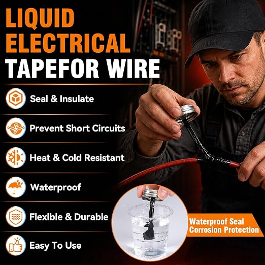 Liquid Electrical Tape, Black Insulating Electrical Tape with Brush, Quick-Dry Waterproof Liquid Tape for Wires, Cables, Connectors, Outdoor & Automotive Electrical Equipment, Heat Resistant