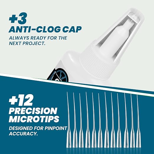 Fast Super Glue 120 Gram, Strong Instant Thin CA Glue with Precision Microtips & Anti-Clog Caps for Wood Ceramic Plastic Glass 3D Prints Model