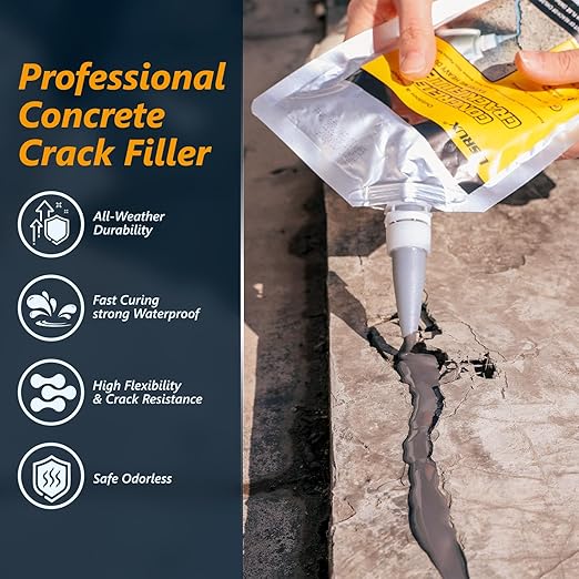 Concrete Crack Filler,5 LB High Elasticity Cement Crack Filler,Self-Leveling Quick-Drying & Waterproof Concrete Caulk,Concrete Repair for Driveway,Walkway,Patio,Joint,Indoor and Outdoor,Grey (80oz)