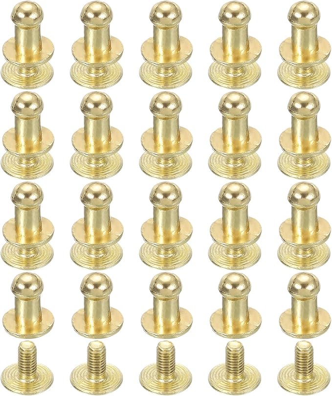 PATIKIL 4 mm Leather Rivets, 20 Sets Ball Head Stud Screw Back Round Head Button Chicago Screw Nipple Stud Rivet for Leather DIY Craft Handbag Belt Repairs, Gold Tone