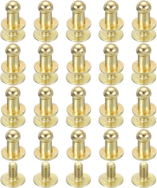 PATIKIL 4 mm Leather Rivets, 20 Sets Ball Head Stud Screw Back Round Head Button Chicago Screw Nipple Stud Rivet for Leather DIY Craft Handbag Belt Repairs, Gold Tone