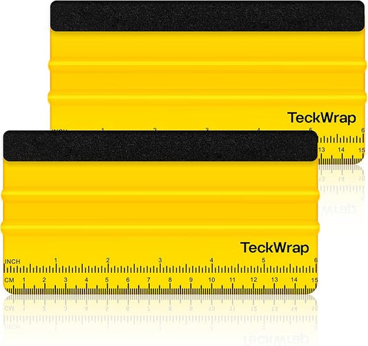 TECKWRAP 2 PCS Professional Plastic Felt Squeegee for Vinyl Decals, Inkjet Vinyl Sticker Paper, and Wallpaper - 6"x2.9"Decal Squeegee Tool, Scratch-Free Application (Yellow)
