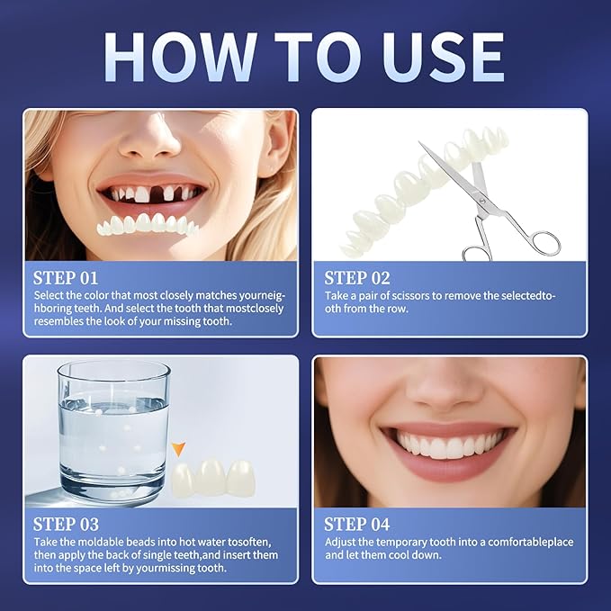 Tooth Repair Kit，Temporary Natural Shade for Filling The Gap, Moldable Thermal Beads Replacement Kit Replace The Missing or Broken Tooth-6PCS-AK02