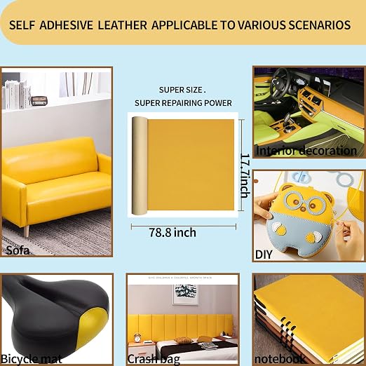 Oversized Leather Repair Tape, Adhesive Repair for Leather,17.7 x 78.8inches, for Sofas, car Seats, Furniture, Bags, Jackets, Armchair Tear Repair Patches (Yellow)